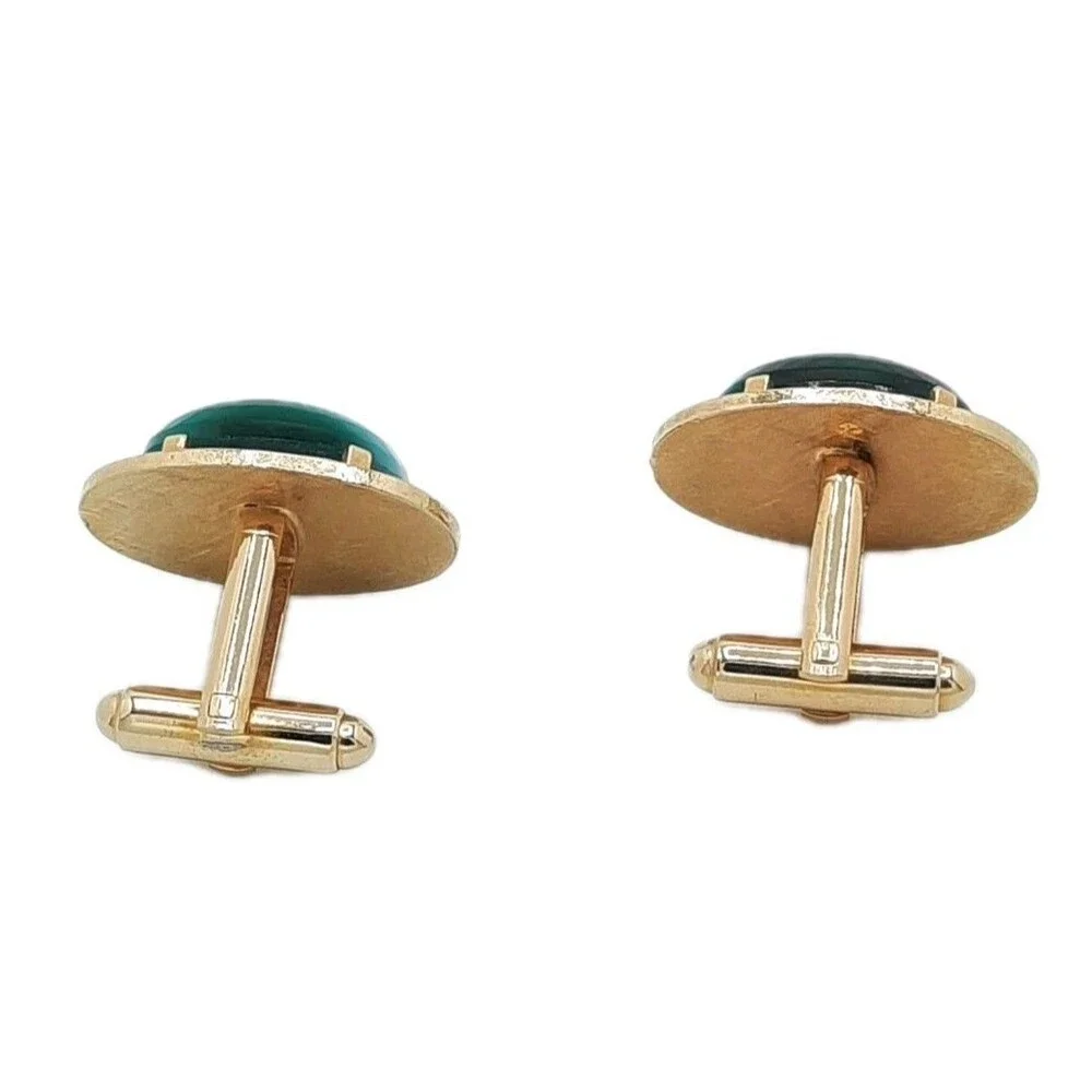 Vintage DANTE Cufflinks Green White Swirl Cats Eye Oval Cabochon Gold Tone